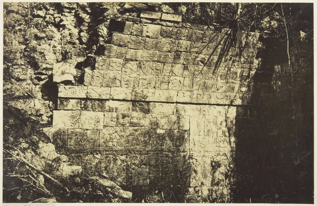 Cirkuspaladset i Chichen-Itza, interiør i et rum, 1859. af Désiré Charnay