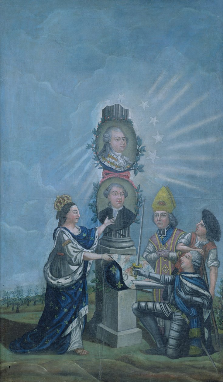 Frankrig modtager nationens ønsker fra de tre ordener og præsenterer dem for Louis XVI (1754-93) og Jacques Necker (1732-1804) 1789 af Dubois