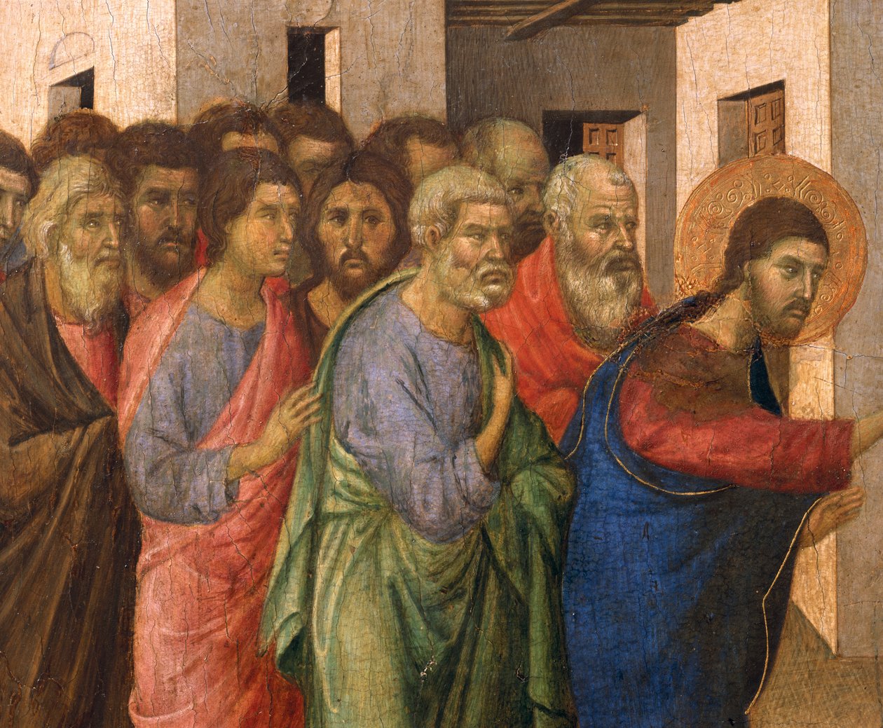 Jesus åbner øjnene på en mand født blind, 1311 tempera på paneldetalje fra 188963 af Duccio di Buoninsegna