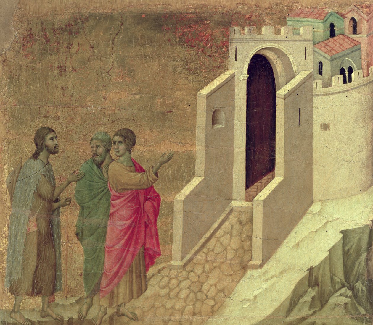 Maesta: Kristus viser sig på vejen til Emmaus, 1308-11 af Duccio di Buoninsegna