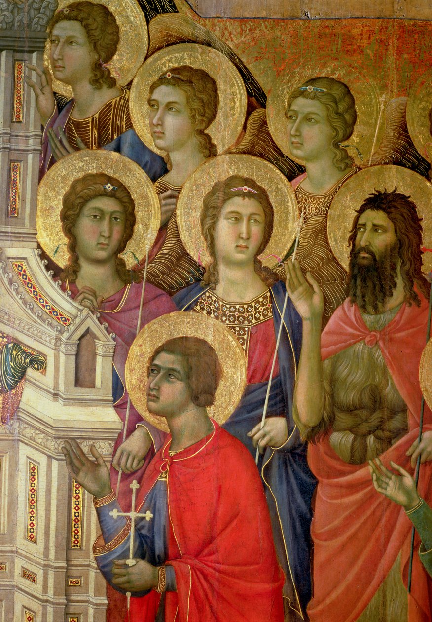 Maesta: Detalje af hellige, inklusive St. Johannes Døberen, 1308-11 af Duccio di Buoninsegna