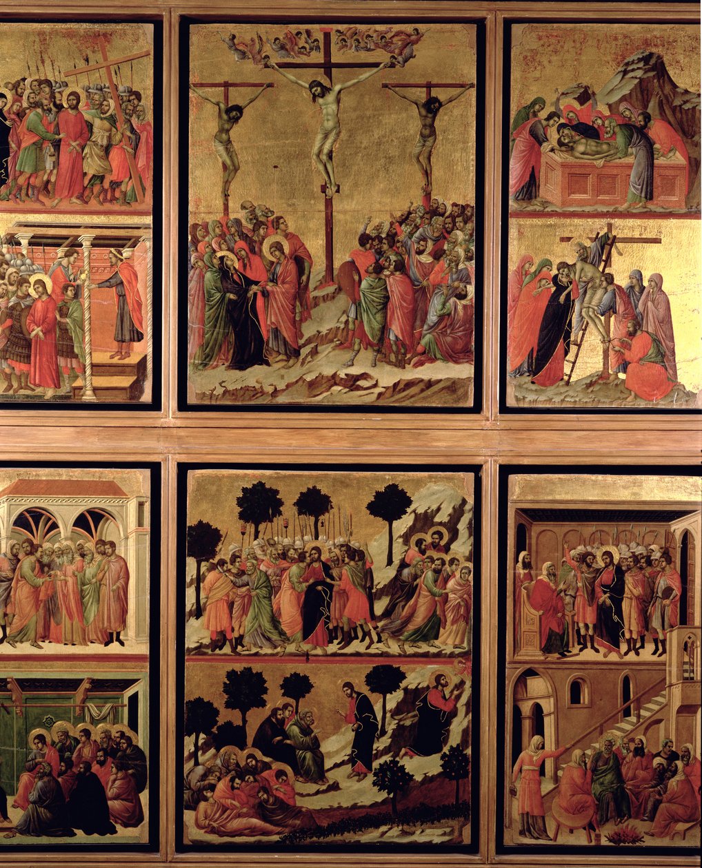 Maesta: elleve scener fra passionen, 1308-11 (tempera på panel) (bagsiden af 55438) af Duccio di Buoninsegna