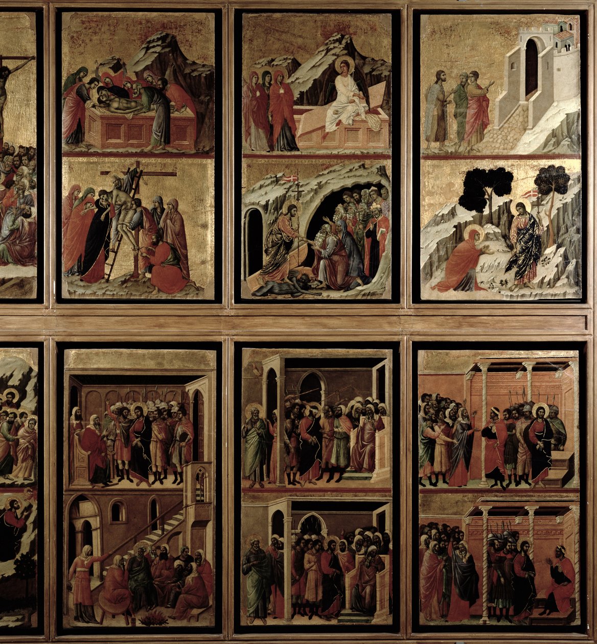 Maesta: elleve scener fra passionen, 1308-11 (tempera på panel) (bagsiden af 55438) af Duccio di Buoninsegna