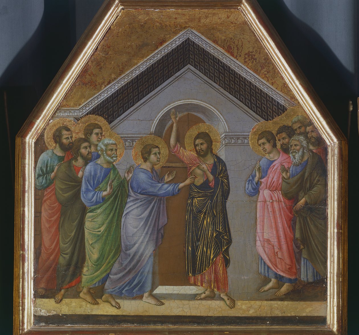 Altarpeice: The Incredulity of St Thomas, detalje af galningen fra den modsatte overflade af Maesta