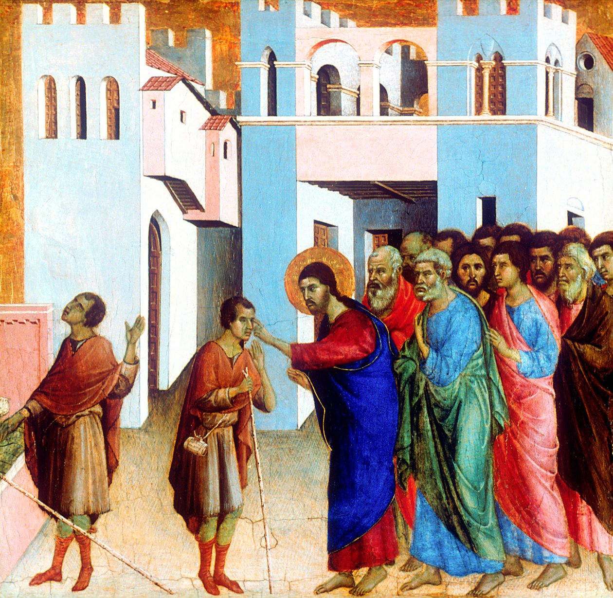 Jesus åbner øjnene på den mand, der er født blind, 1311 af Duccio di Buoninsegna