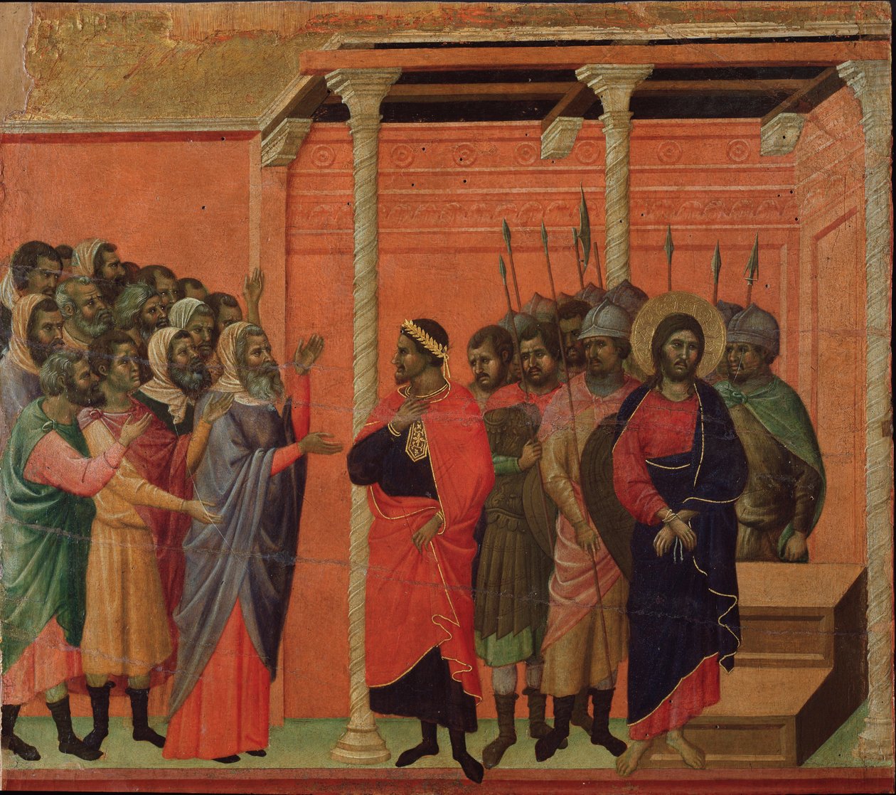 Jesus anklaget af farisæerne. Maesta altertavle (tempera og guld på træ af Duccio di Buoninsegna