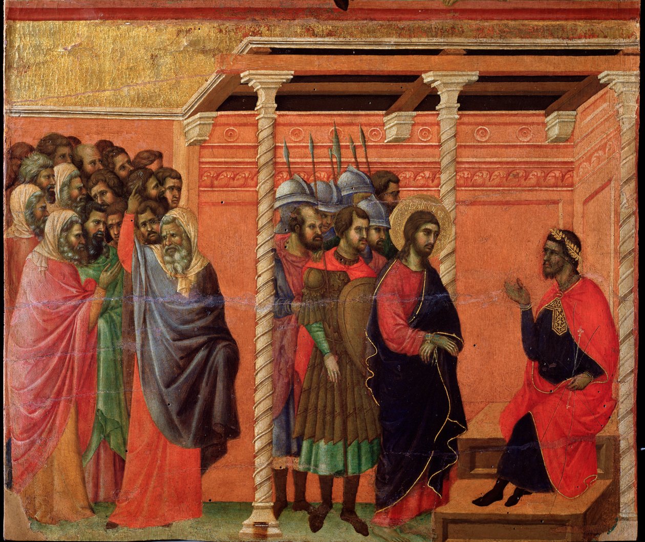 Jesus foran Pontius Pilatus. Maesta altertavle (tempera og guld på træ af Duccio di Buoninsegna
