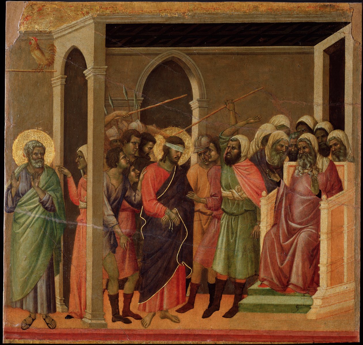 Jesus foragtede. Maesta altertavle (tempera og guld på træ af Duccio di Buoninsegna