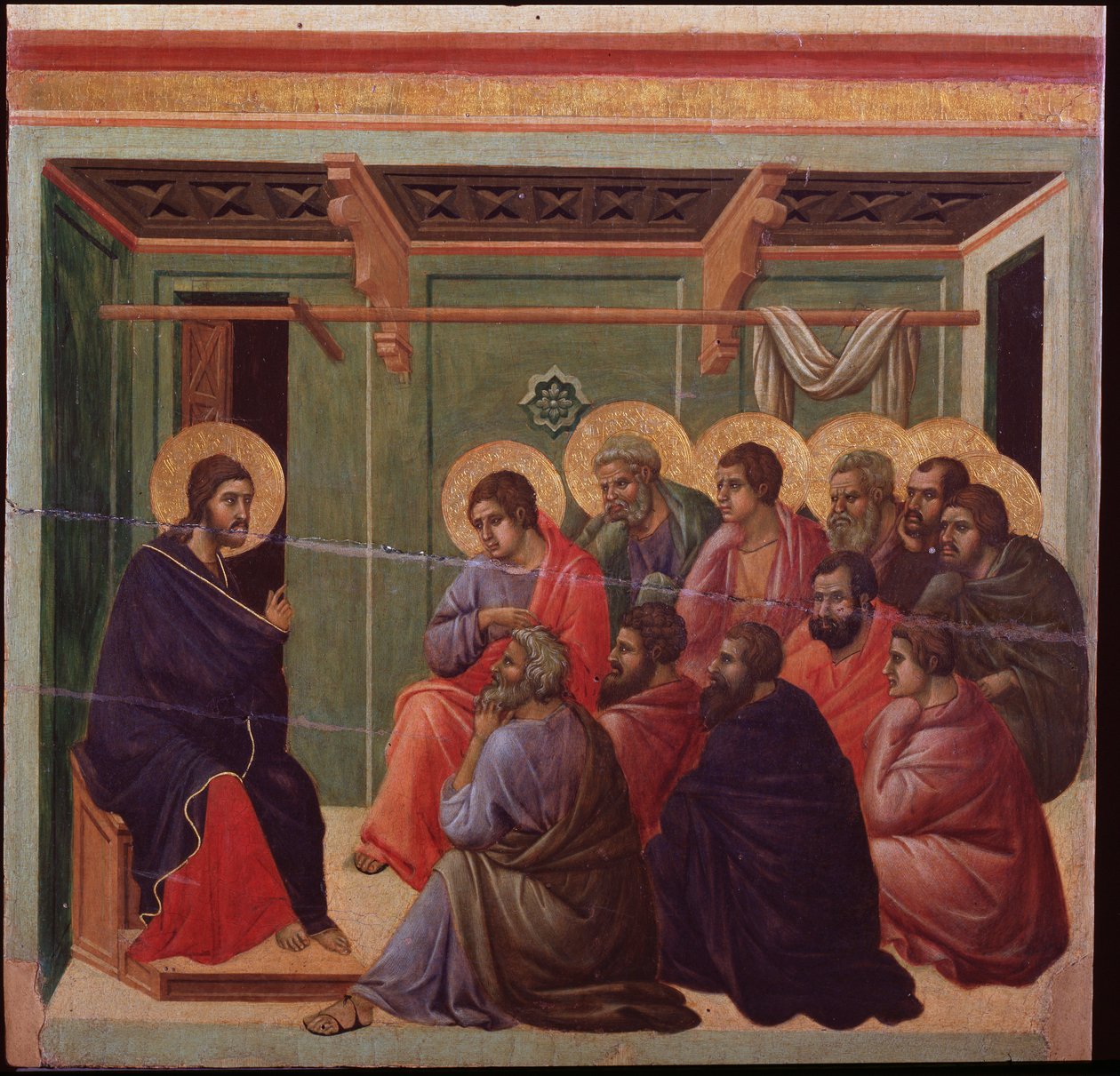 La Maesta The Passion: Jesus takes leave of the Apostles - Painting by Duccio di Buoninsegnadani af Duccio di Buoninsegna