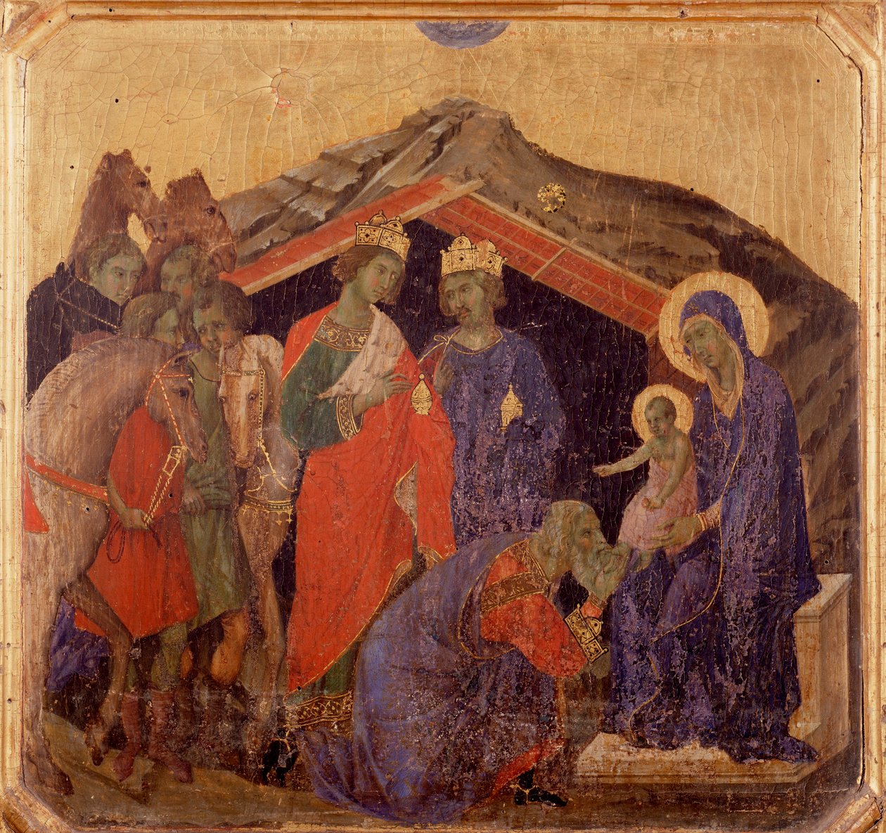 Kristi liv, magiernes tilbedelse. Predella af La Maesta (tempera på træ af Duccio di Buoninsegna