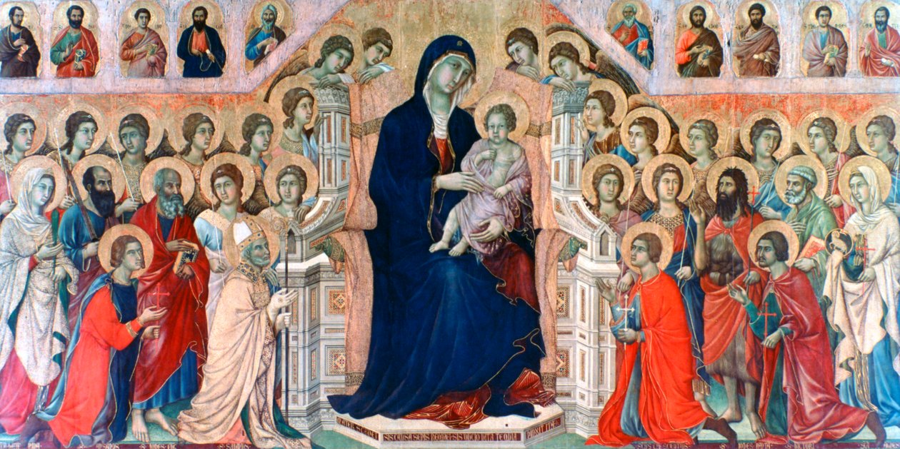 Maestà, Madonna med engle og hellige, 1308-1311 af Duccio di Buoninsegna