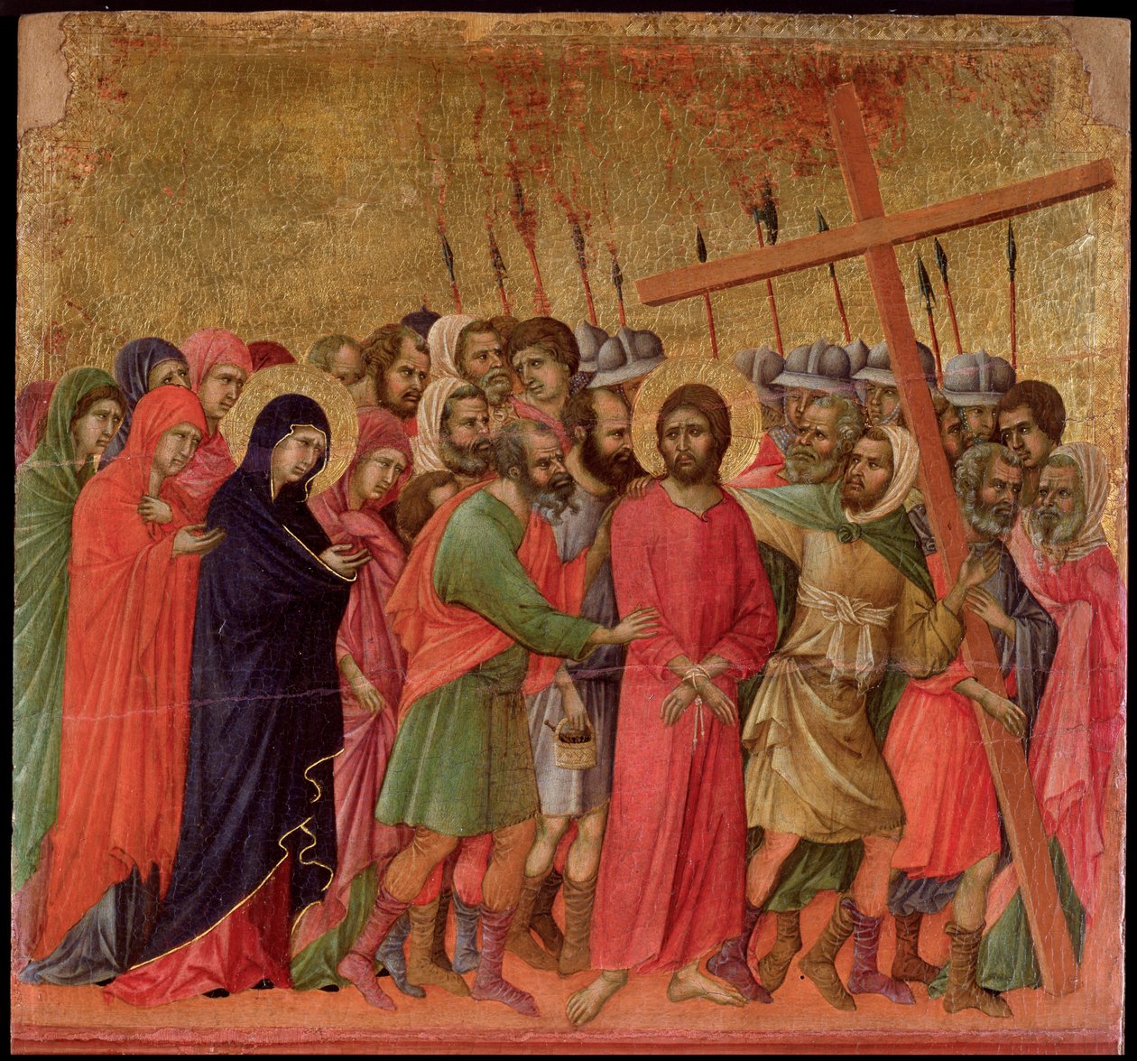 Passion: opstigningen til Golgata. Maesta altertavle (tempera og guld på træ af Duccio di Buoninsegna