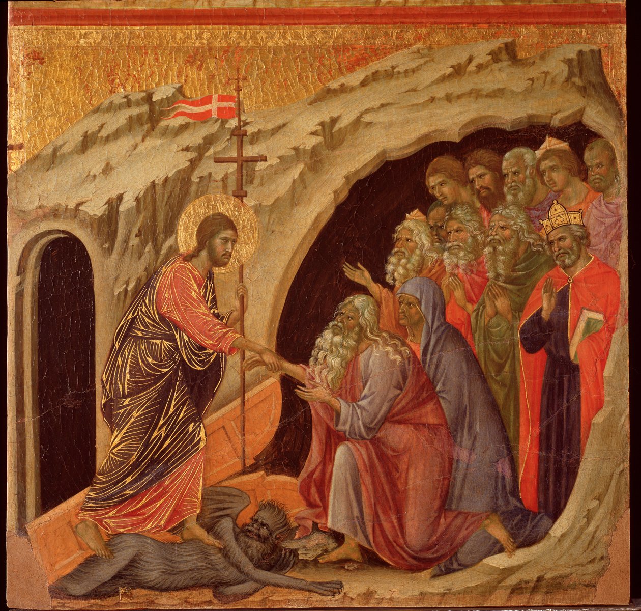 Passion: nedstigningen i limbo. Maesta altertavle (tempera og guld på træ af Duccio di Buoninsegna