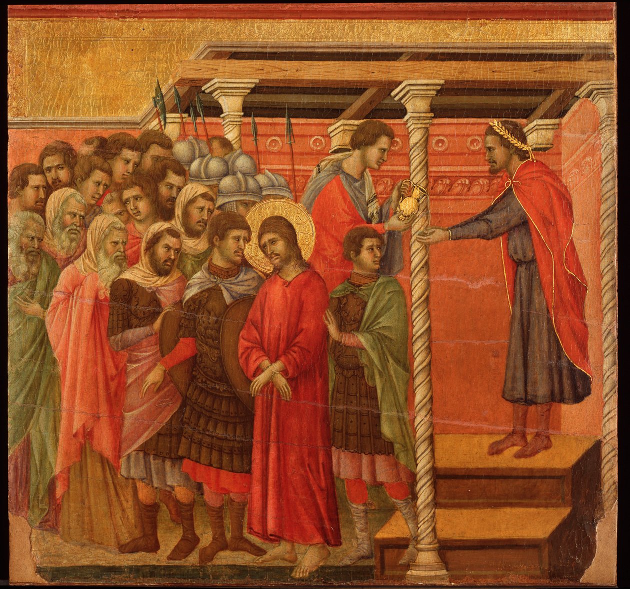Pontius Pilatus vasker sine hænder. Maesta altertavle (tempera og guld på træ af Duccio di Buoninsegna