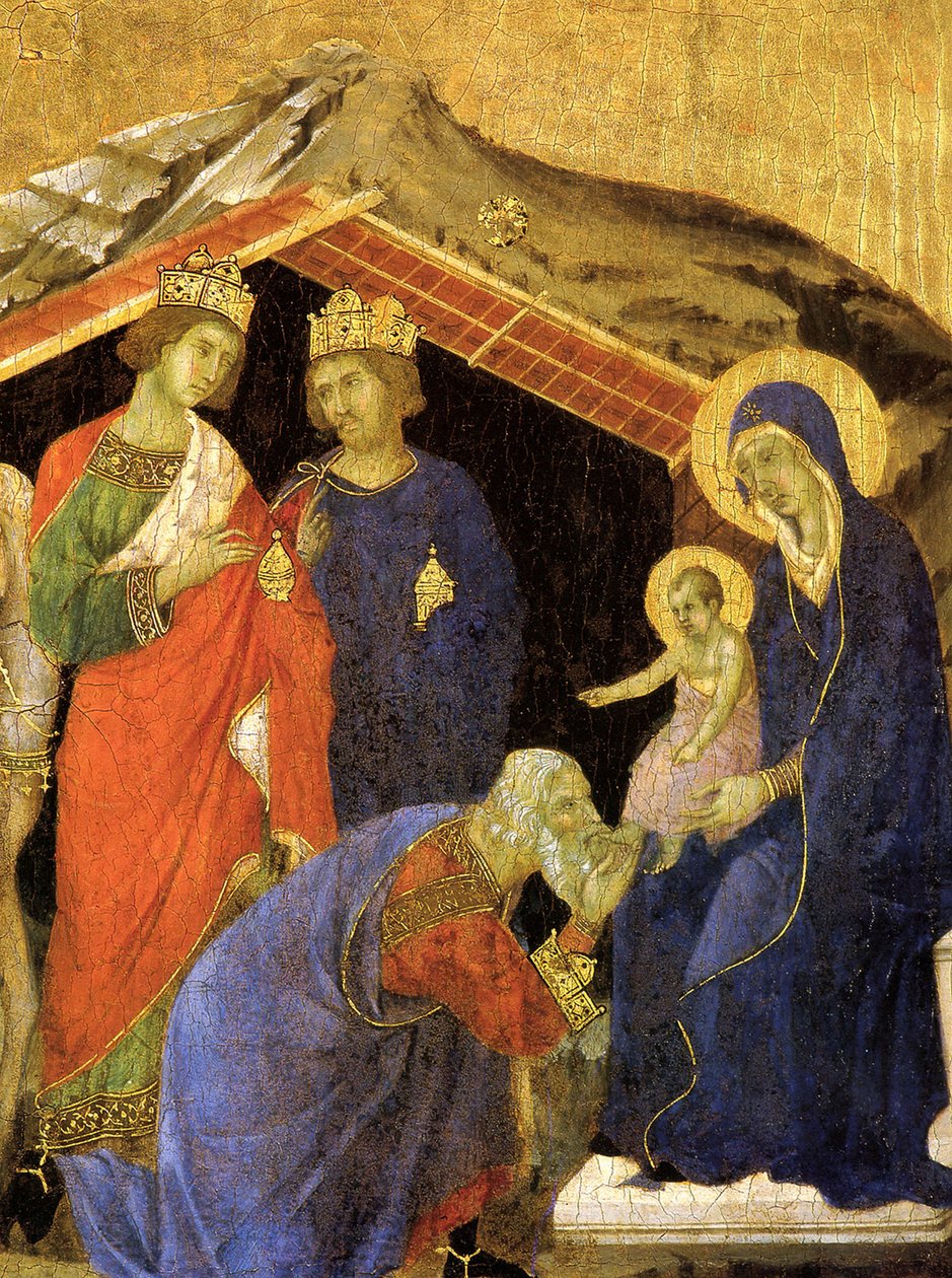 Magiernes tilbedelse. Detalje af Maesta-altertavlen, ca 1308-1311 af Duccio di Buoninsegna