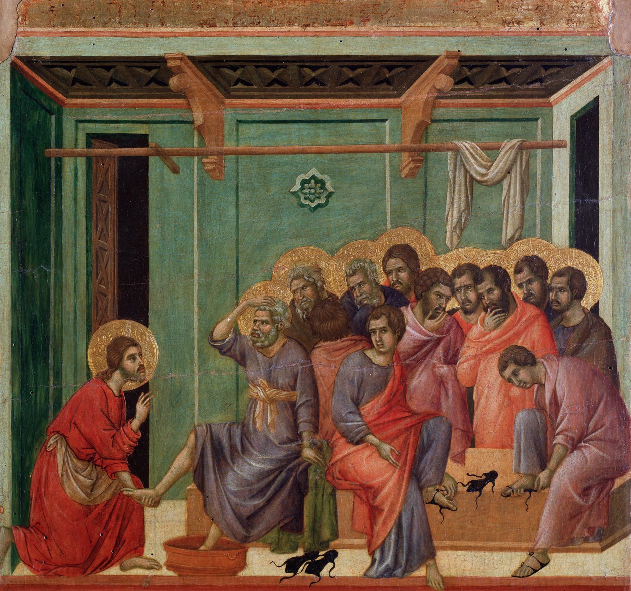 Fodvasken. Detalje af Maesta (tempera på træ af Duccio di Buoninsegna
