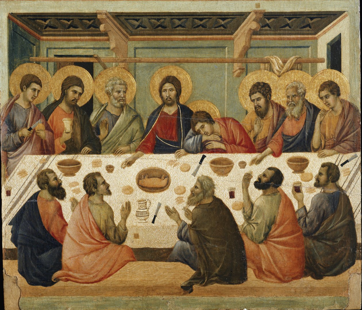 Herrens nadver. Bagsiden af Maesta-altertavlen af Duccio di Buoninsegna