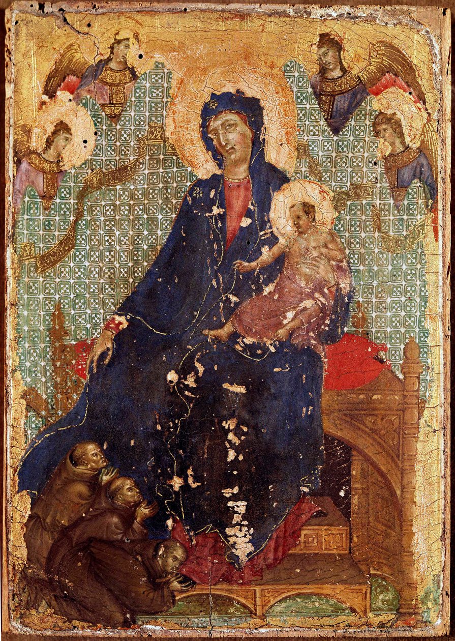 Franciskanernes Madonna eller "" Madonna har barn med franciskanermunke og engle"" Detrempe på træ af Duccio di Buoninsegna (1255-1318/9) 1300 Dim. 23,5x16 cm Siena, Pinacoteca nazionale af Duccio di Buoninsegna