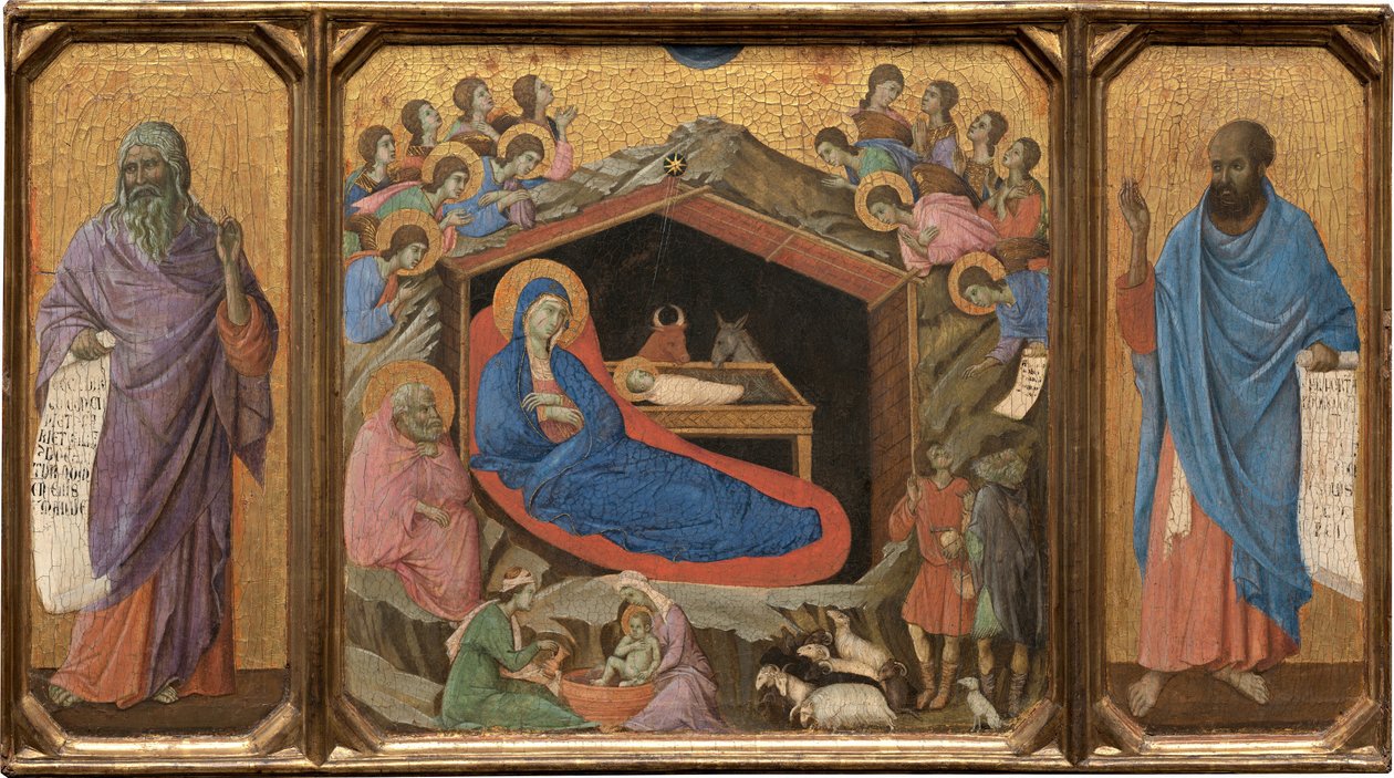 Fødselen med profeterne Esajas og Ezekiel, 1308-1311. af Duccio di Buoninsegna