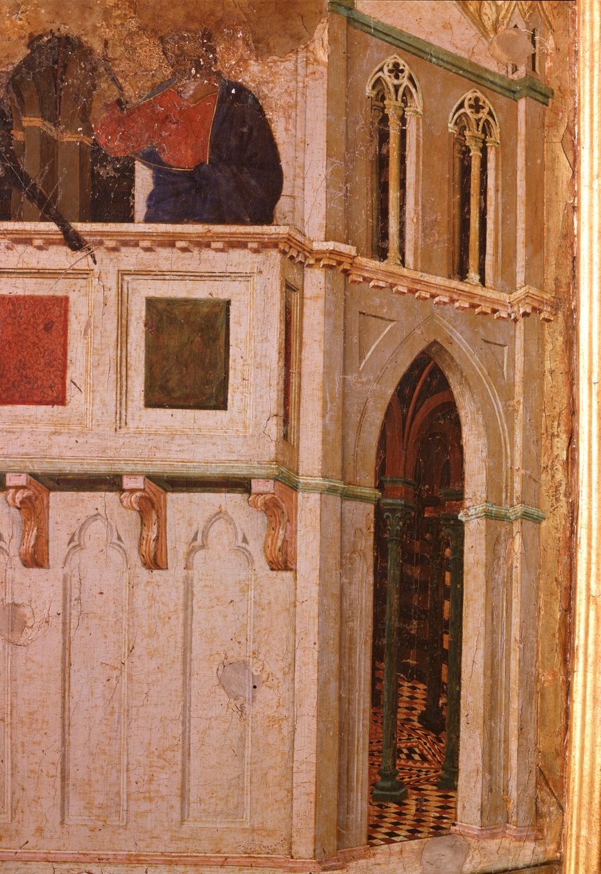 Fristelsen ved templet, detaljer. Maesta altertavle (tempera og guld på træ af Duccio di Buoninsegna
