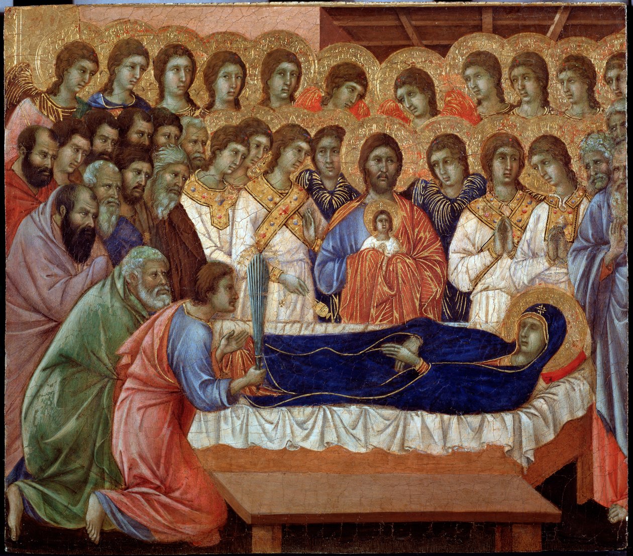 Jomfruens sovesal (detalje af Maesta) (Maleri af Duccio di Buoninsegna