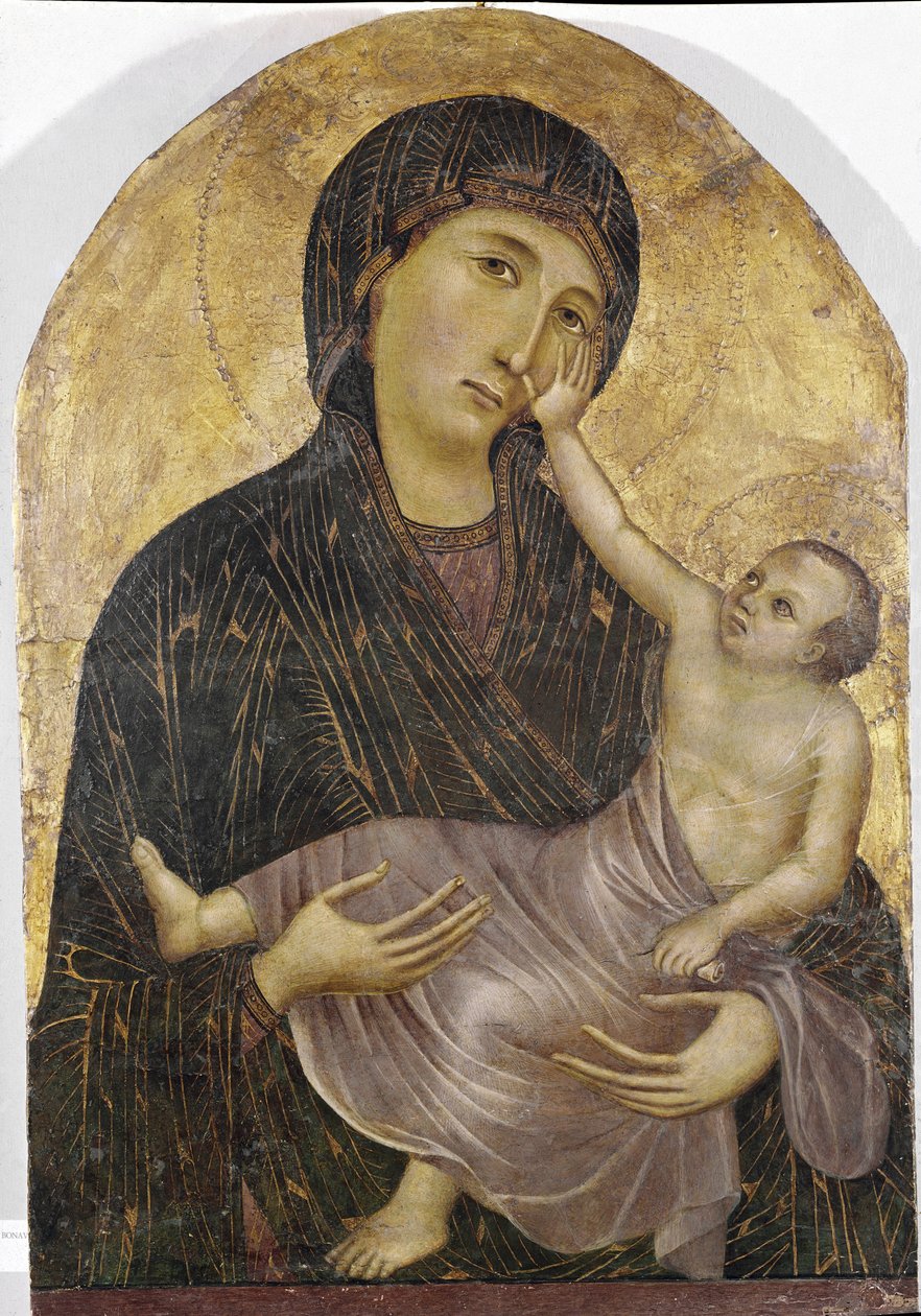 Jomfru og barn (tempera og guld på panel af Duccio di Buoninsegna