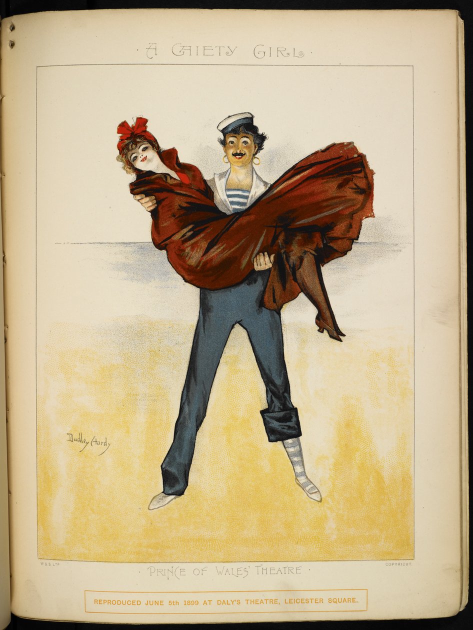 En pige i armene på Auguste, en badehjælper, på Rivieraen (illustration) af Dudley Hardy