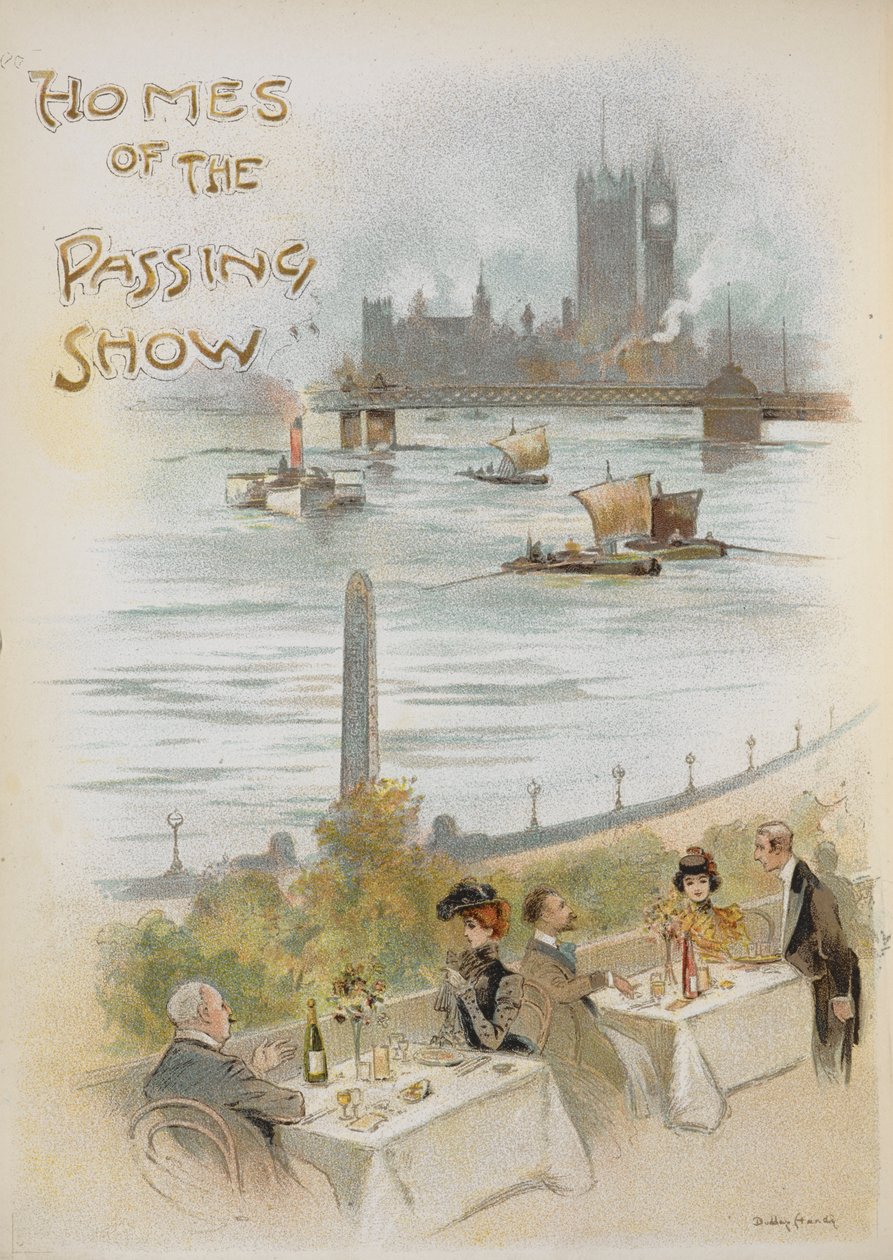Illustreret titelblad, der viser en scene ved Themsen. af Dudley Hardy