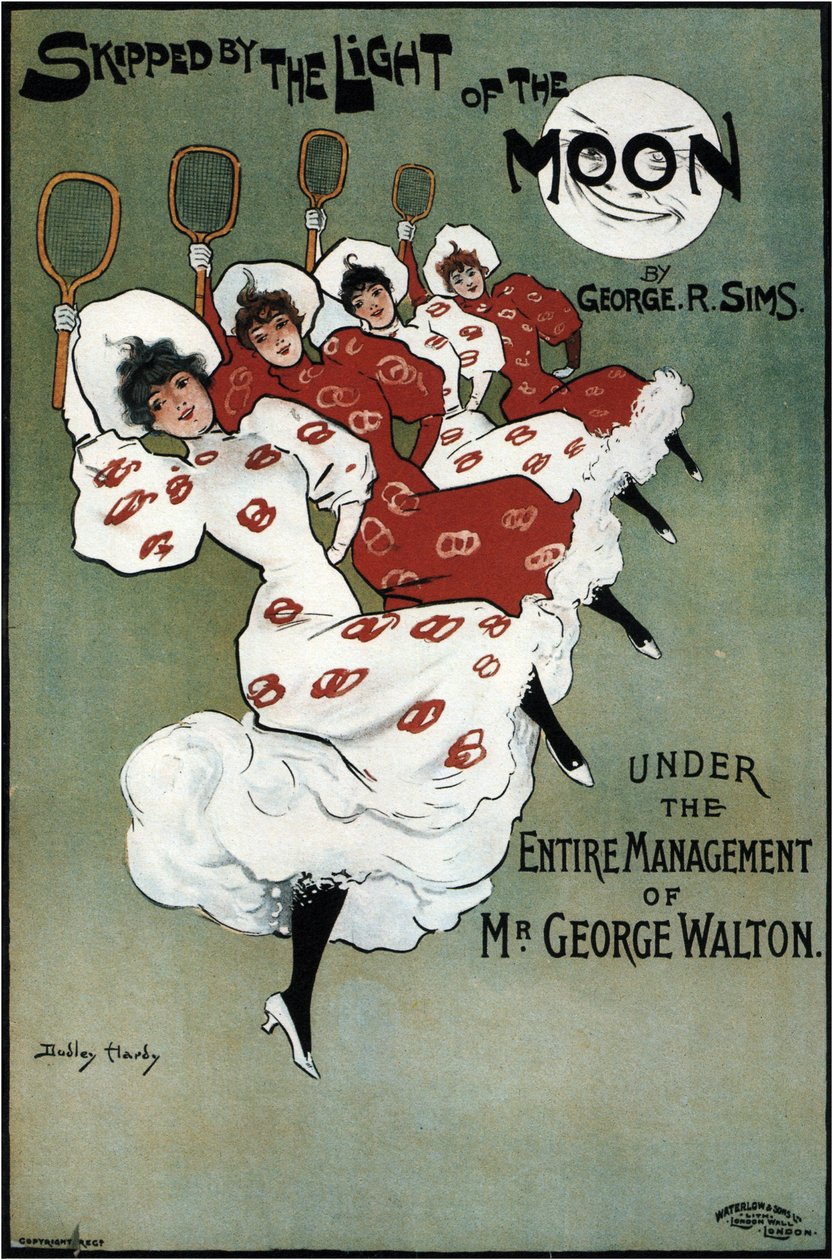 Plakat for George Sims-komedien Skipped by the Light of the Moon, 1896 af Dudley Hardy