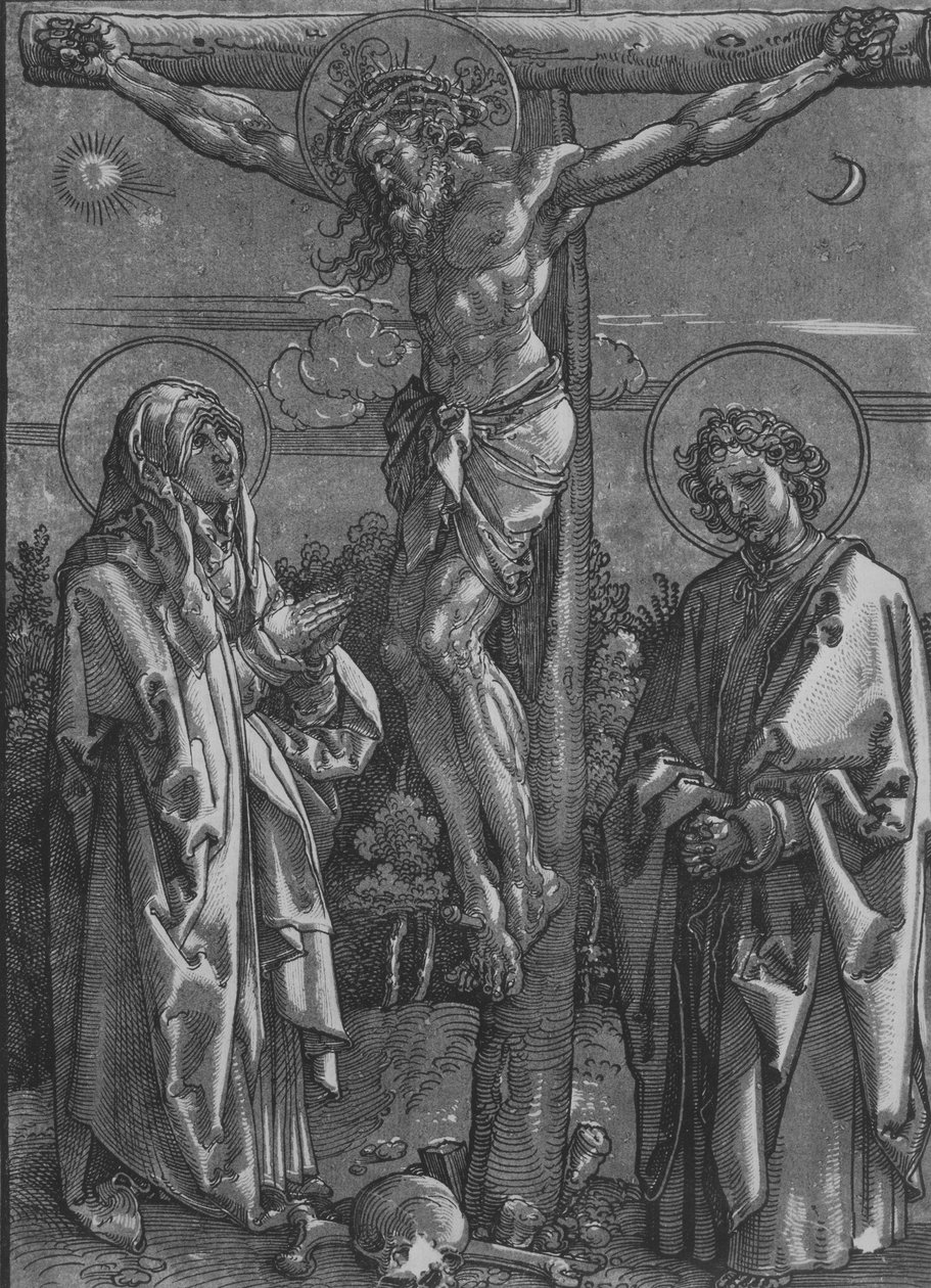 Kristus på korset med jomfruen og Johannes, 1500-1550. af Dürer School.