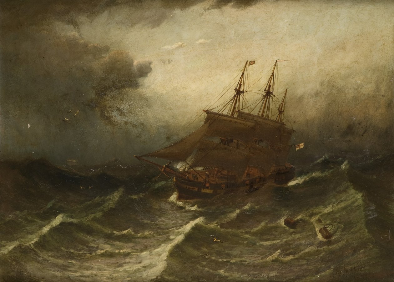 Sejlskib i en storm 1882 af Duncan F. McLea