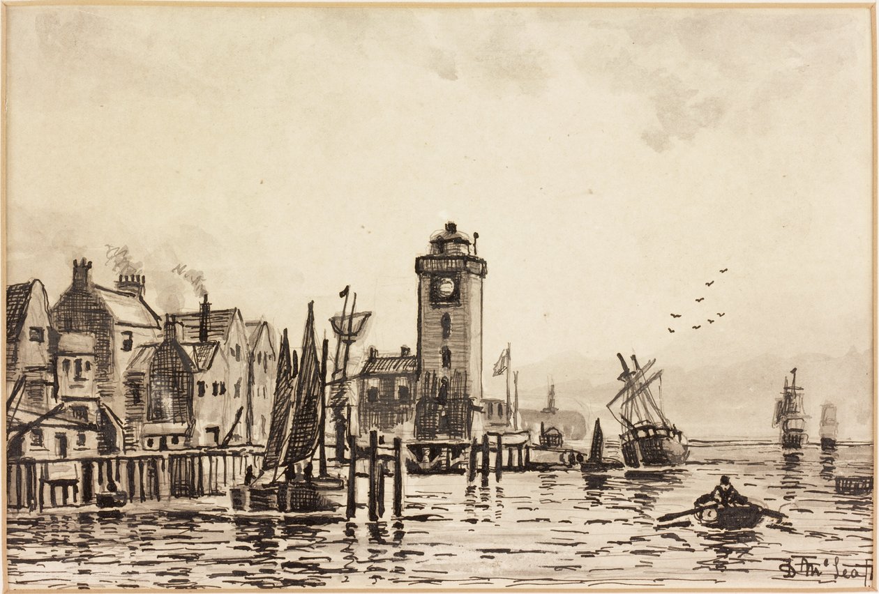 The Low Light, North Shields, 1868 (sort og vask blæk på kort) af Duncan F. McLea