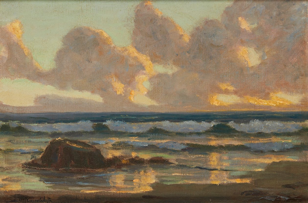 Waves Breaking, Sunset (olie på lærred) af Duncan McGregor Whyte