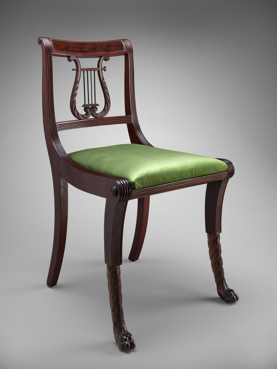 Sidestol, ca. 1816 (mahogni og mahogni finer; ask, tulipan poppel og messing) af Duncan Phyfe