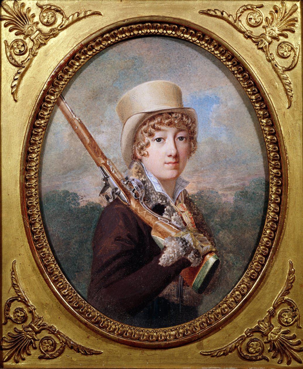 Natalie de Laborde de Mereville, Comtesse Charles de Noailles, i parken ved Mereville, ca. 1805 af Dutailly