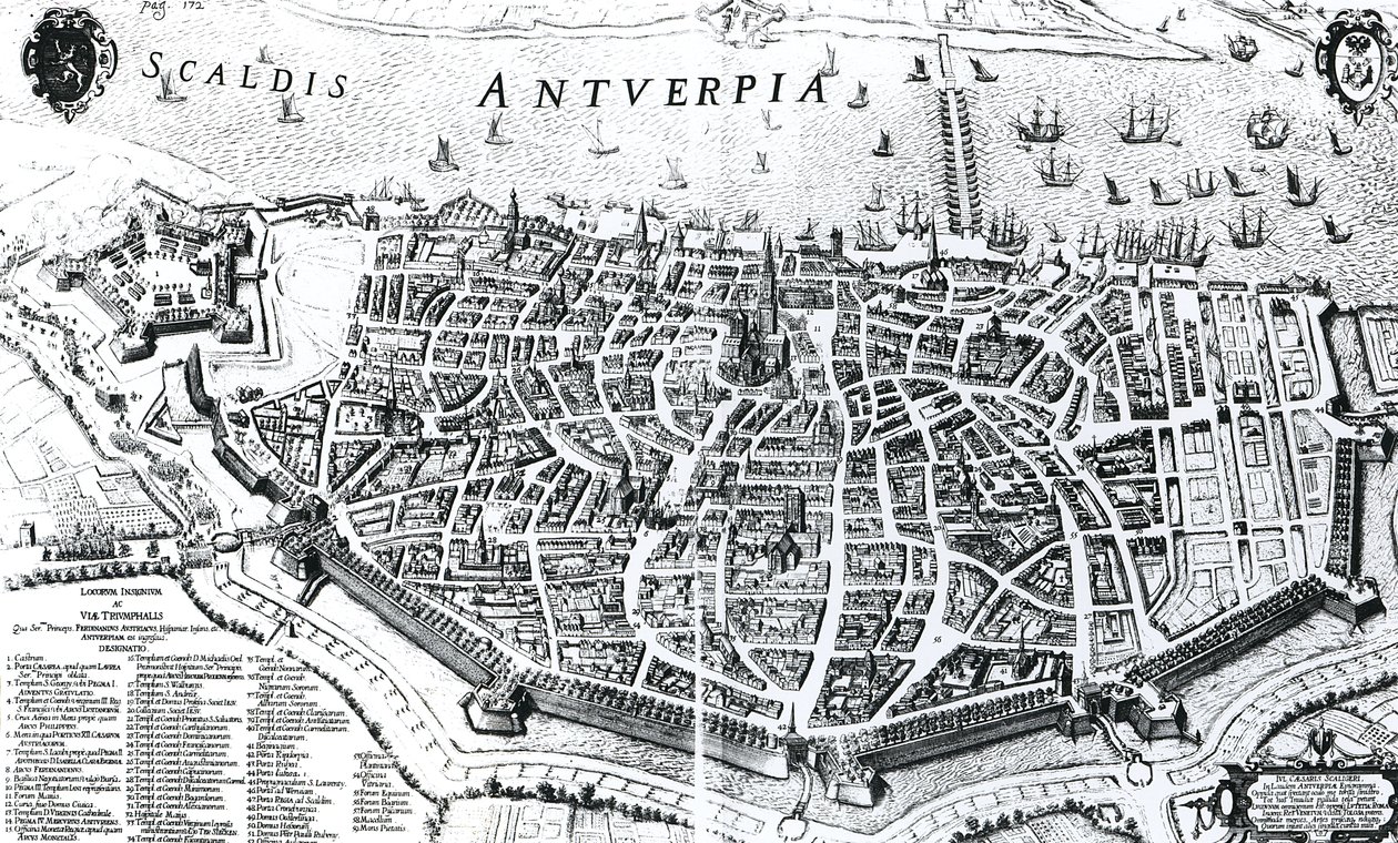 Kort over Antwerpen af Dutch School