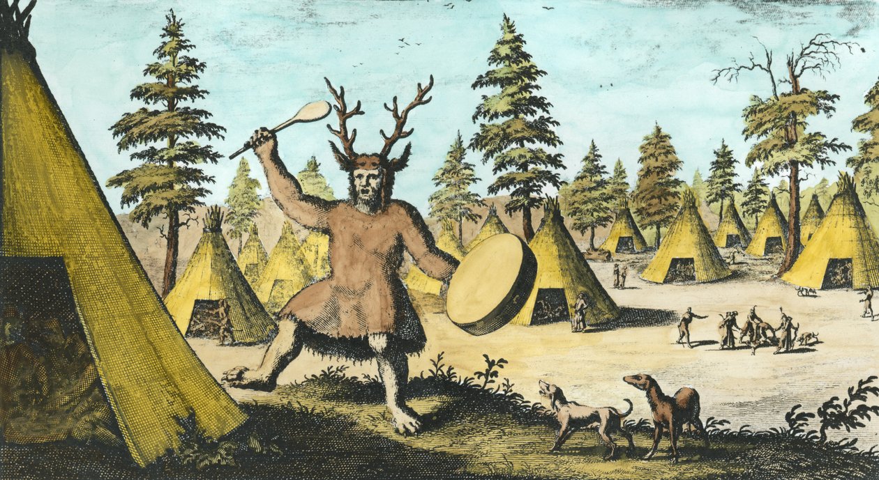 Native American Shaman (senere farvning) af Dutch School