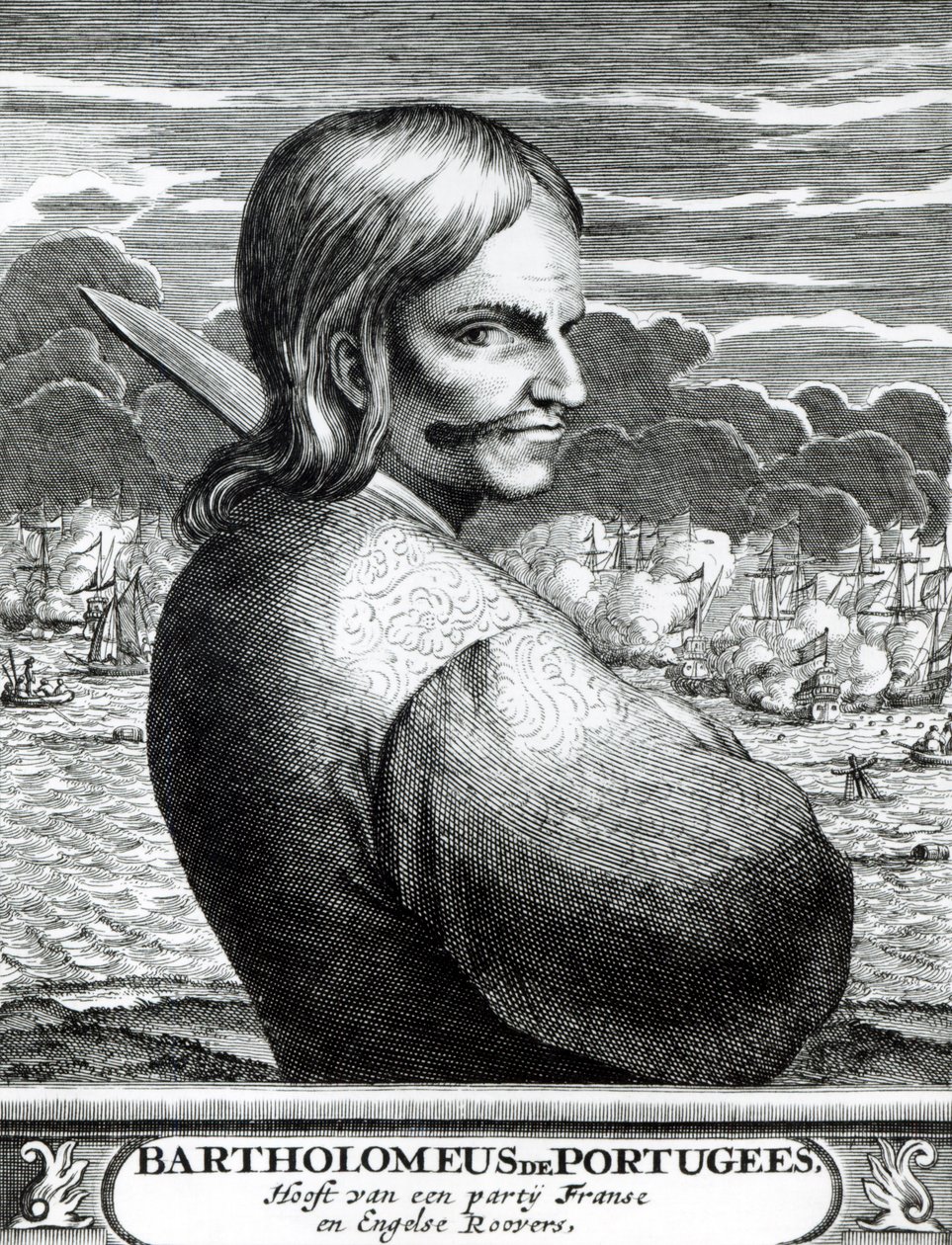 Portræt af Bartholomeus de Portugees, fra The Buccaneers of America, af Alexander O. Exquemelin, 1678 af Dutch School