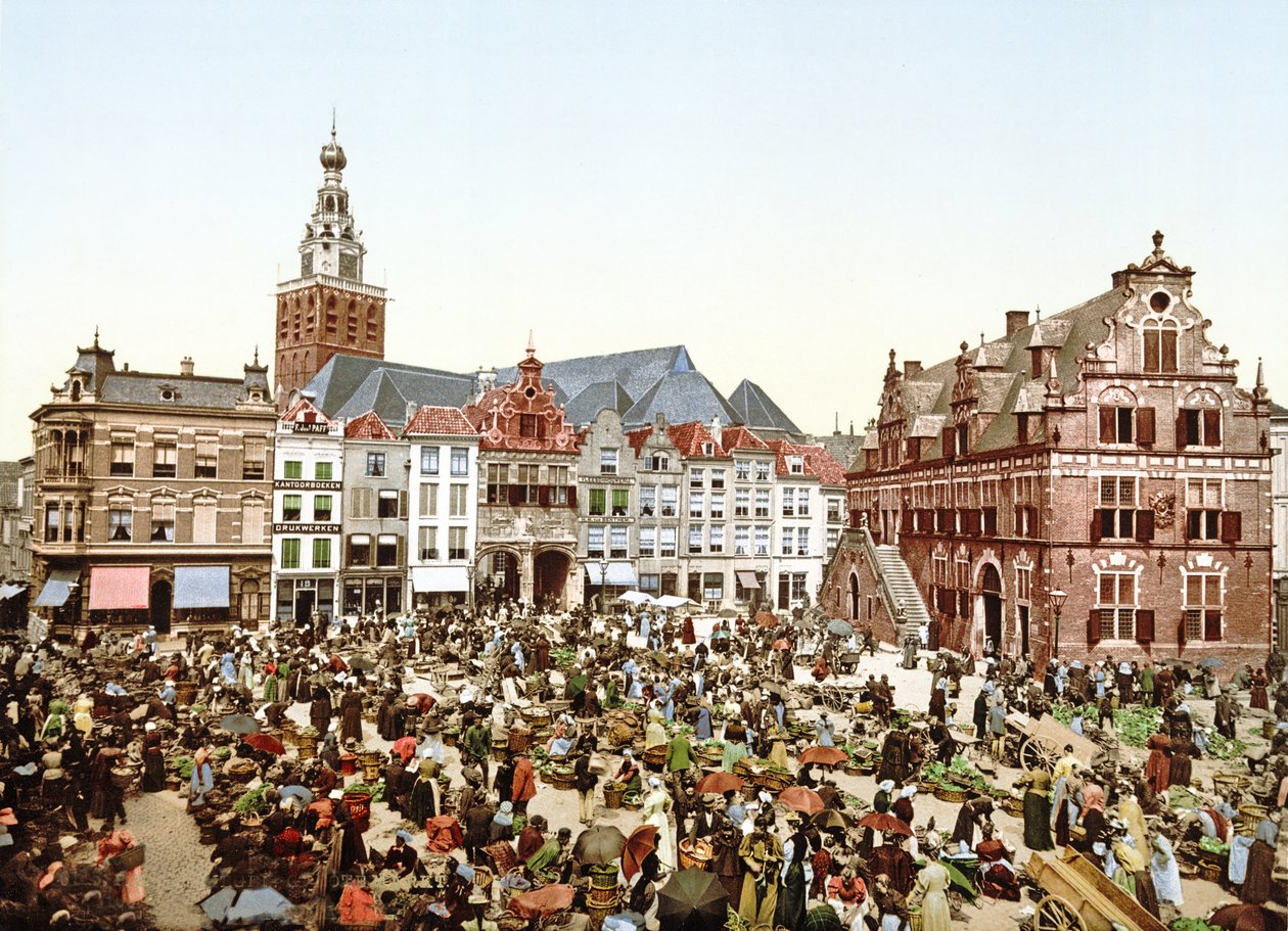 Grote Markt, Nijmegen, Holland, pub.c. 1900 af Dutch Photographer