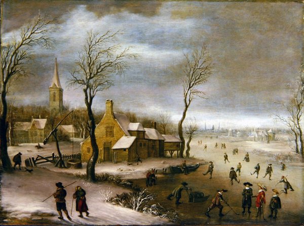 Et vinterlandskab med Kolf-spillere af Dutch School
