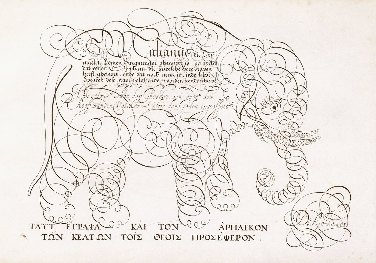 Et kalligrafisk design af en elefant, 1616-1617 og slutningen af det 17. århundrede af Dutch School