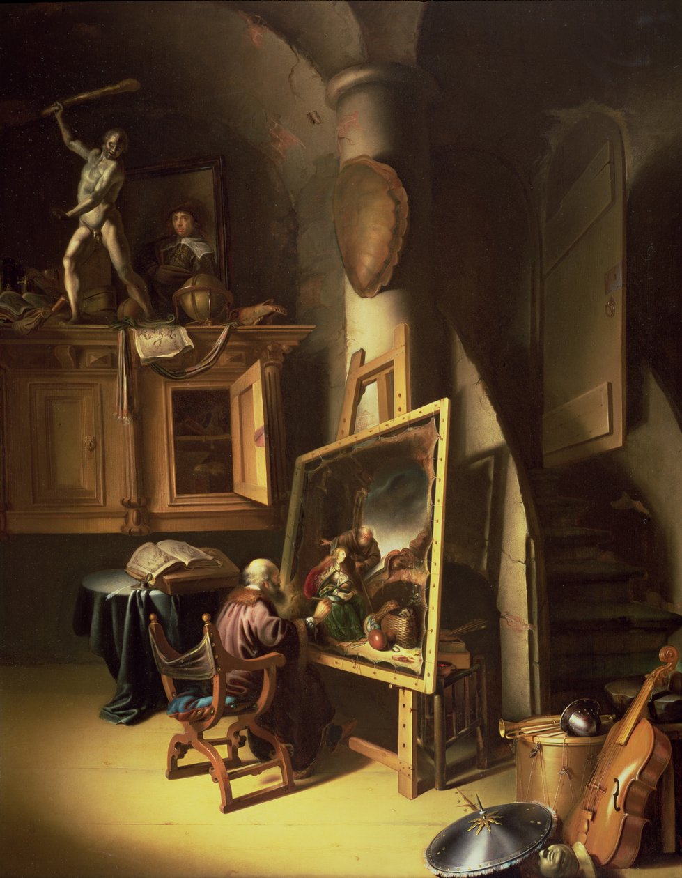 En kunstner i sit studie, 1635 (panel) af Dutch School