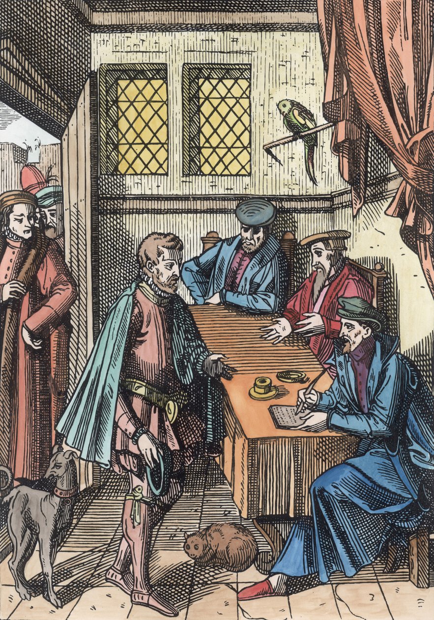Bailliage, eller Tribunal of the Kings Foged, efter et træstik i Praxis Rerum Civilium af Joos de Damhouder (1507-81) udgivet Antwerpen, 1557 (senere farvelægning) af Dutch School