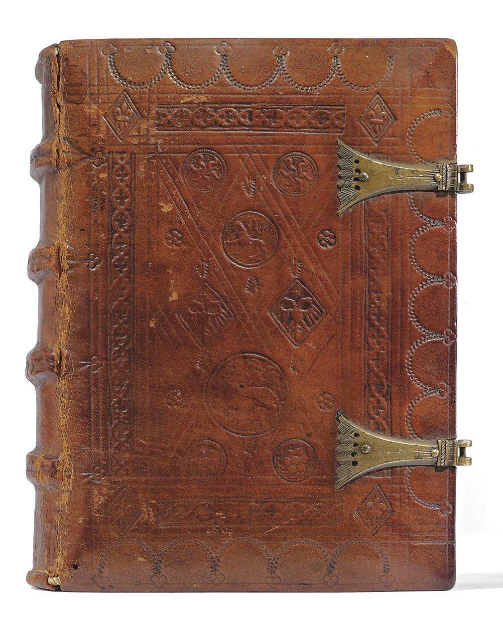 Timebog og bønnebog på hollandsk, Nedre Rheinland, Emmerich, Cleves, ca. 1480 (blæk & pigment på vellum & papir, indbundet i kalveskind over brædder med metalspænder) af Dutch School