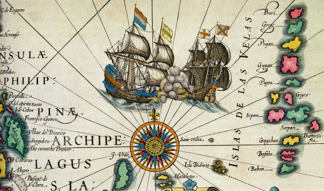 C.3.c.8 Kampskibe, ud for Filippinerne, detalje fra s.361-2 (East Indian Islands), Mercators 