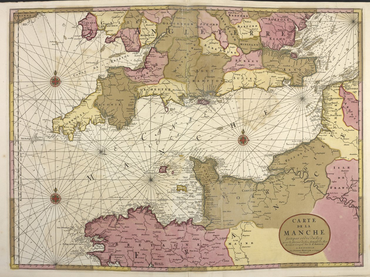 Carte de la Manche. Kort, der viser den engelske kanal af Dutch School
