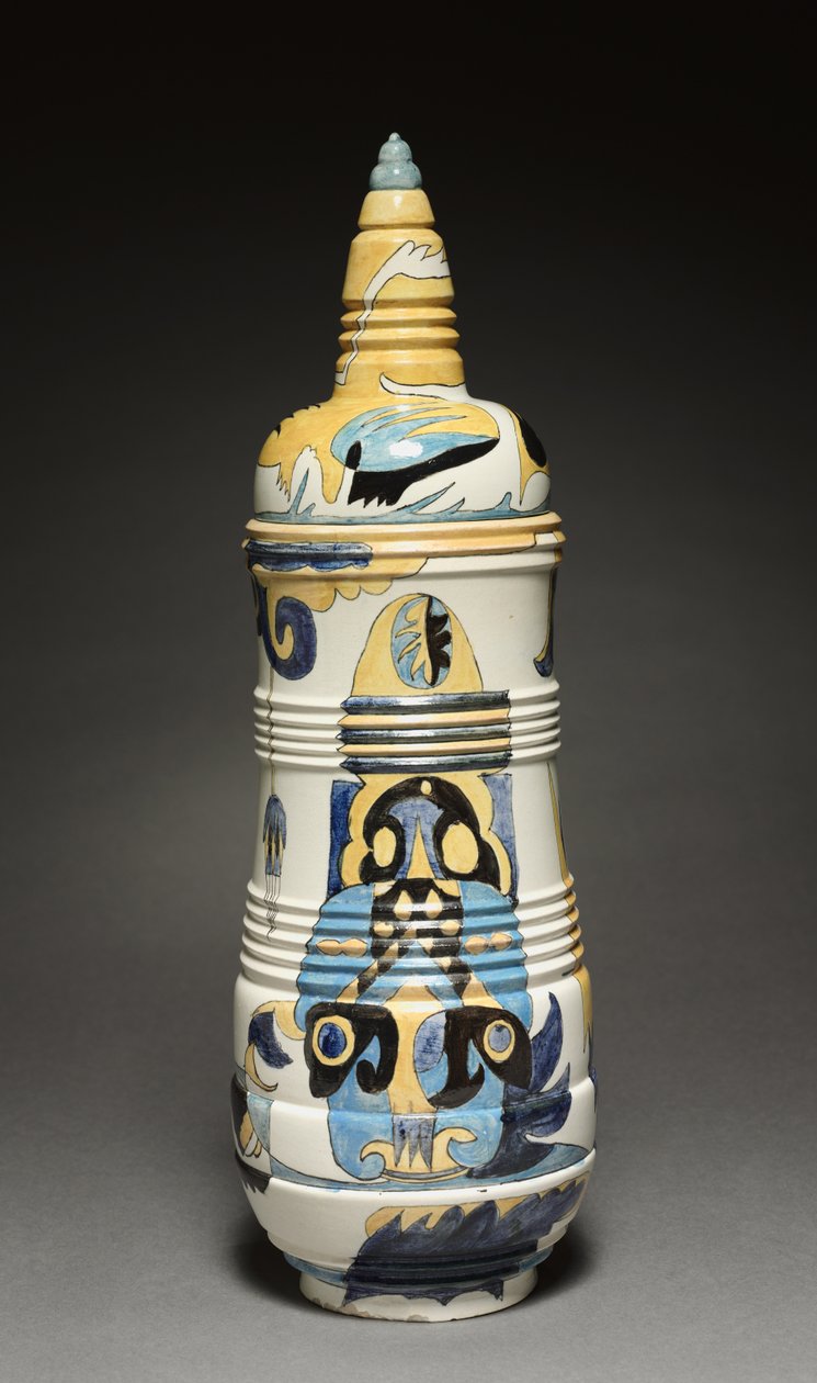 Dækket krukke, designet af Theodorus A. C. Colenbrander (1841-1930), lavet af Rozenburg Factory, Holland af Dutch School