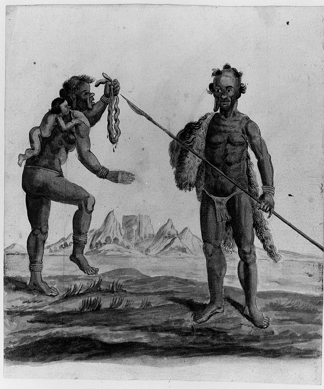 Tegning fra et album af indfødte fra Brasilien, Afrika, Persien og Østindien (w/c på papir) (se også 1814662-5) af Dutch School