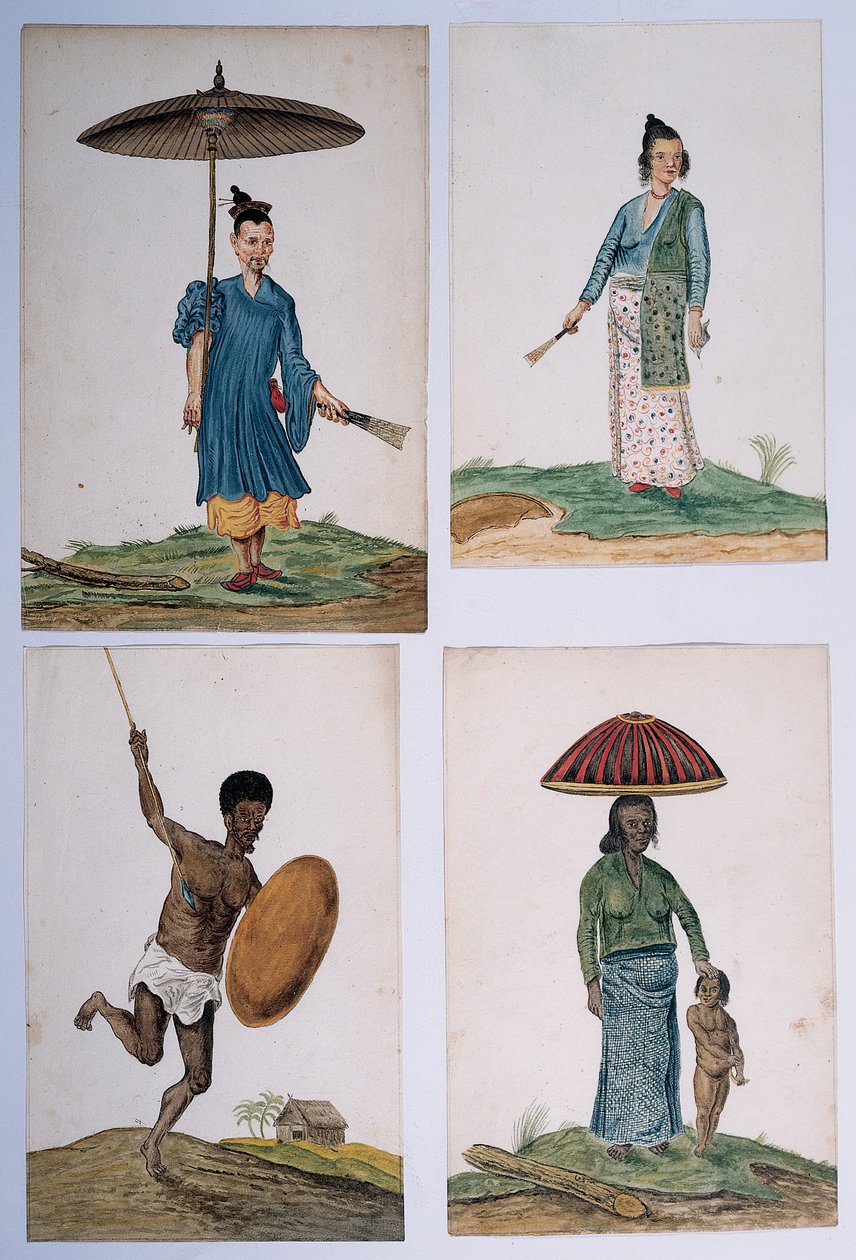 Tegning fra et album af indfødte fra Brasilien, Afrika, Persien og Østindien af Dutch School