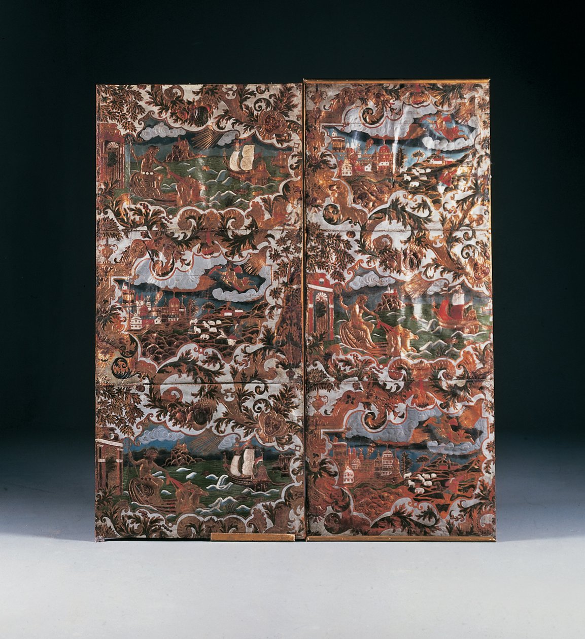 Prægede og polykrome dekorerede paneler, slutningen af 1600-tallet (læder) af Dutch School